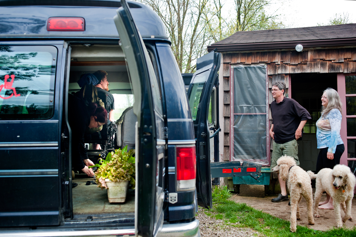 Noah Trembly leaves his parents' house in Marietta, Ohio, after they had lunch on Easter. His parents, Ann and Mike Trembly, celebrate every holiday or birthday in the family, trying to get all their children and relatives together as often as possible.